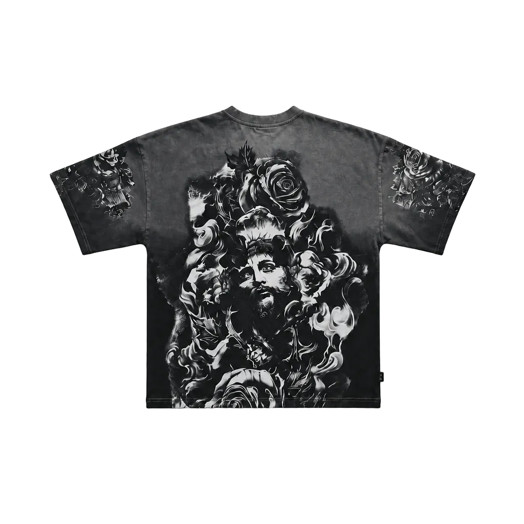 SWITCH MEN'S LOYALTY RHINESTONE GRAPHIC DESIGN DROP SHOULDER T-SHIRT (BLACK/GREY)