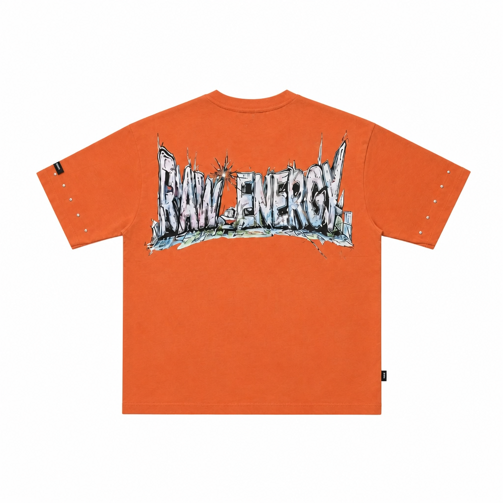 SWITCH MEN'S RAW ENERGY RHINESTONE GRAPHIC DESIGN DROP SHOULDER T-SHIRT (BRICK ORANGE)