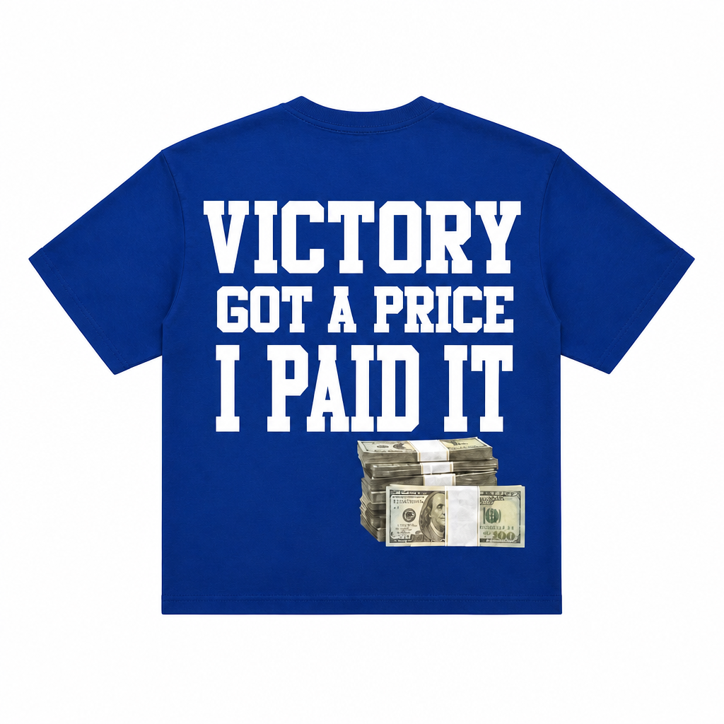 SWITCH MEN'S VICTORY GOT A PRICE, I PAID IT RHINESTONE GRAPHIC DESIGN DROP SHOULDER T-SHIRT (ROYAL BLUE)