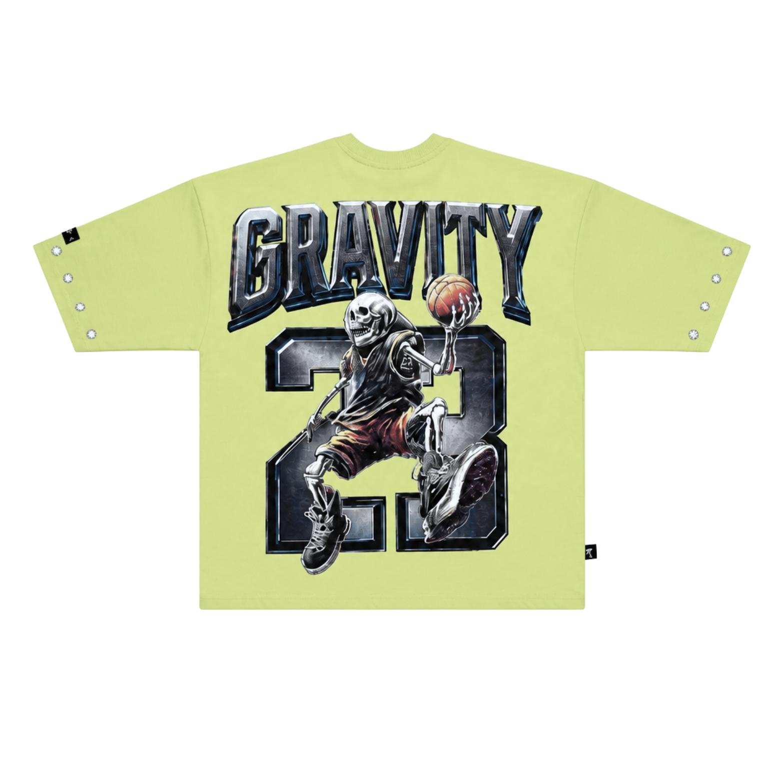 SWITCH MEN'S REBOUND, GRAVITY 23 RHINESTONE GRAPHIC DESIGN DROP SHOULDER T-SHIRT (LIGHT OLIVE GREEN)
