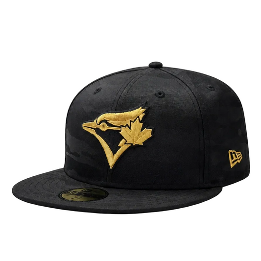 NEW ERA 9FIFTY TORONTO BLUE JAYS BLACK CAMO WITH GOLD LOGO FITTED HAT