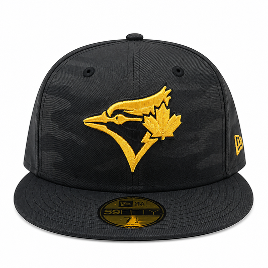 NEW ERA 9FIFTY TORONTO BLUE JAYS BLACK CAMO WITH GOLD LOGO FITTED HAT