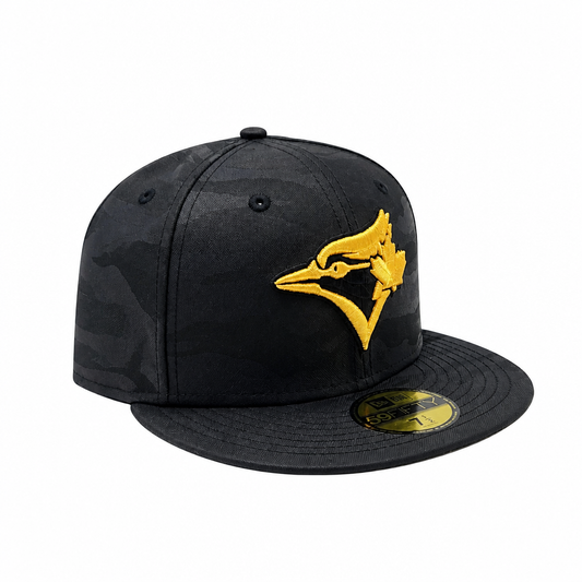 NEW ERA 9FIFTY TORONTO BLUE JAYS BLACK CAMO WITH GOLD LOGO FITTED HAT