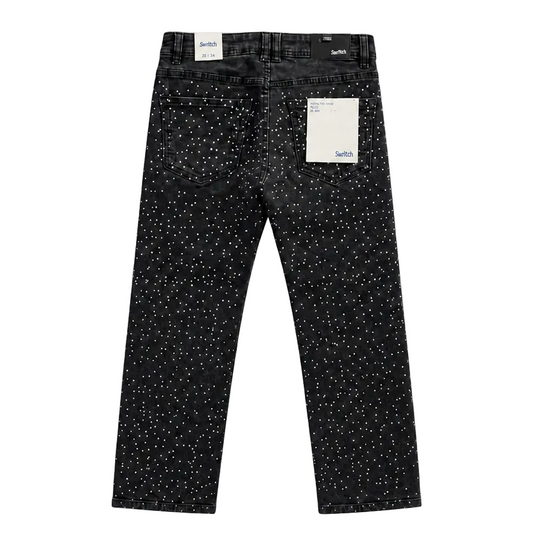 SWITCH REMARKABLE MEN'S ALL OVER RHINESTONE BLACK DENIM JEANS
