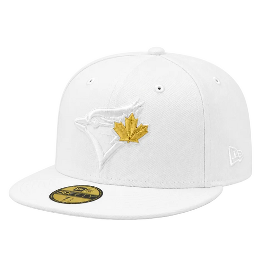 59FIFTY NEW ERA TORONTO BLUE JAYS GOLD LEAF LOGO WHITE FITTED HAT