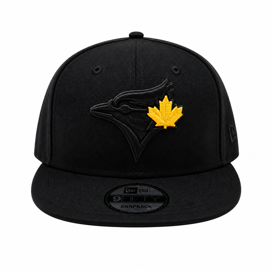 9FIFTY NEW ERA MEN'S MLB TORONTO BLUE JAYS GOLD LEAF LOGO ON BLACK SNAPBACK