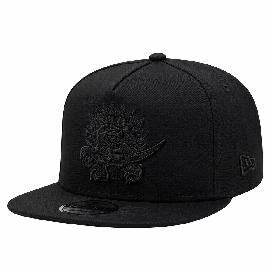 MEN'S NEW ERA NBA 9FIFTY A-FRAME TORONTO RAPTORS DINO LOGO ALL BLACK SNAPBACK HAT