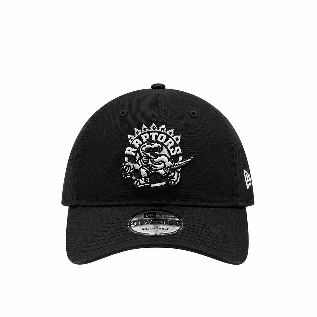 MEN'S NEW ERA NBA 9TWENTY TORONTO RAPTORS DINO LOGO BLACK & WHITE STRAPBACK CAP