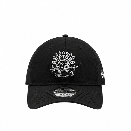 MEN'S NEW ERA NBA 9TWENTY TORONTO RAPTORS DINO LOGO BLACK & WHITE STRAPBACK CAP