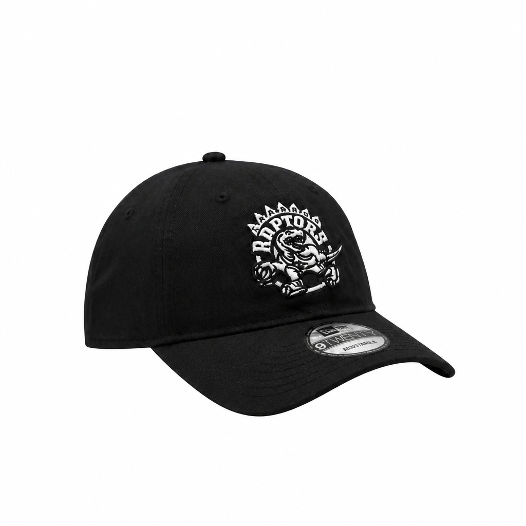 MEN'S NEW ERA NBA 9TWENTY TORONTO RAPTORS DINO LOGO BLACK & WHITE STRAPBACK CAP
