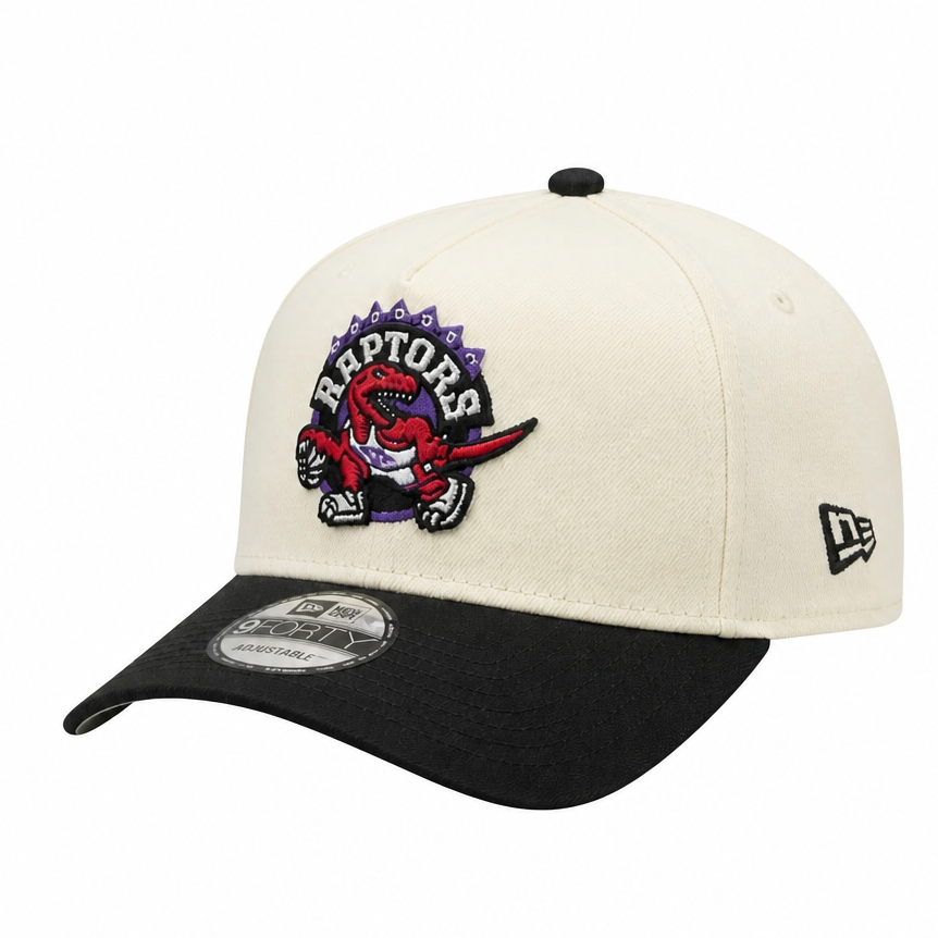 MEN'S NEW ERA NBA 9FORTY A-FRAME TORONTO RAPTORS DINO LOGO CHROME WHITE & BLACK SNAPBACK HAT