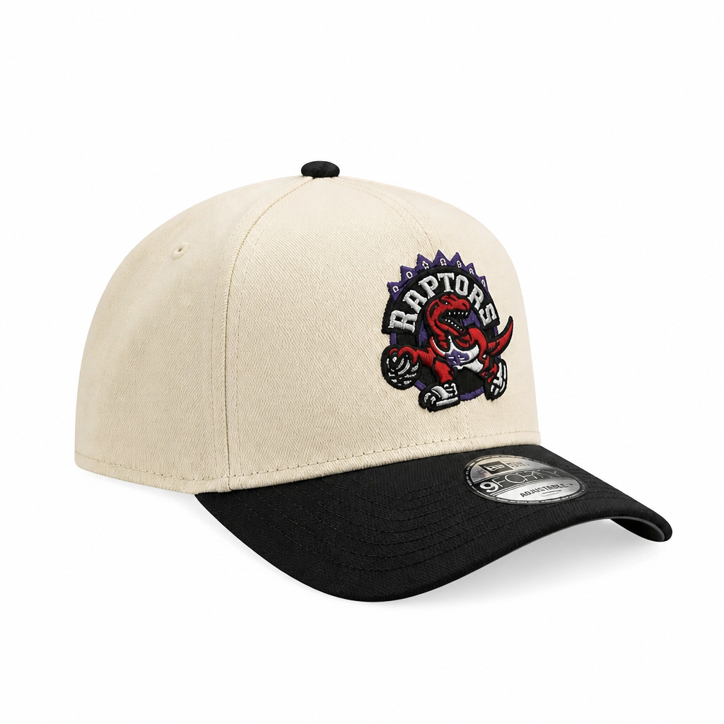 MEN'S NEW ERA NBA 9FORTY A-FRAME TORONTO RAPTORS DINO LOGO CHROME WHITE & BLACK SNAPBACK HAT