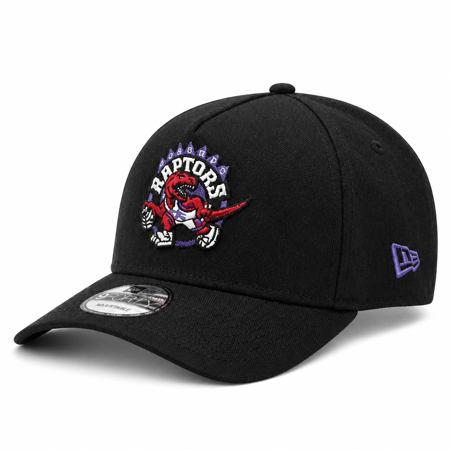 MEN'S NEW ERA NBA 9FORTY A-FRAME TORONTO RAPTORS DINO LOGO BLACK & RED SNAPBACK HAT