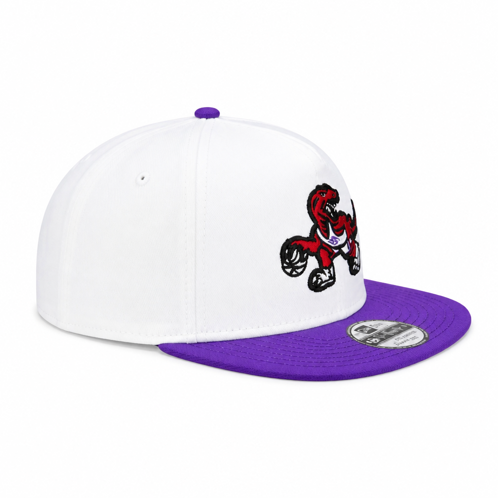 MEN'S NEW ERA NBA 19TWENTY TORONTO RAPTORS DINO LOGO WHITE & PURPLE SNAPBACK HAT