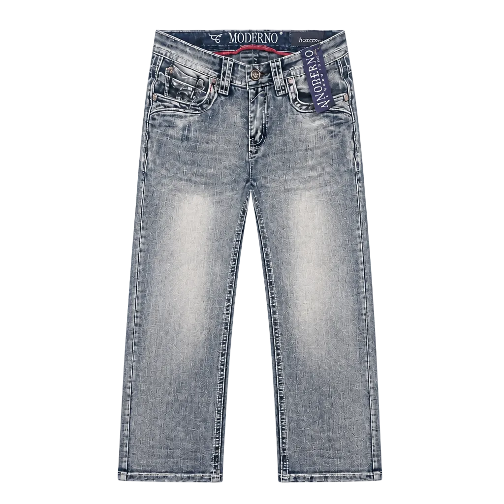 MODERNO MEN'S STRAIGHT FIT BOOT CUT EMBROIDERED LIGHT BLUE JEANS (MJWD-008)