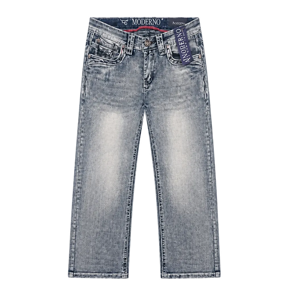 MODERNO MEN'S STRAIGHT FIT BOOT CUT EMBROIDERED LIGHT BLUE JEANS (MJWD-008)