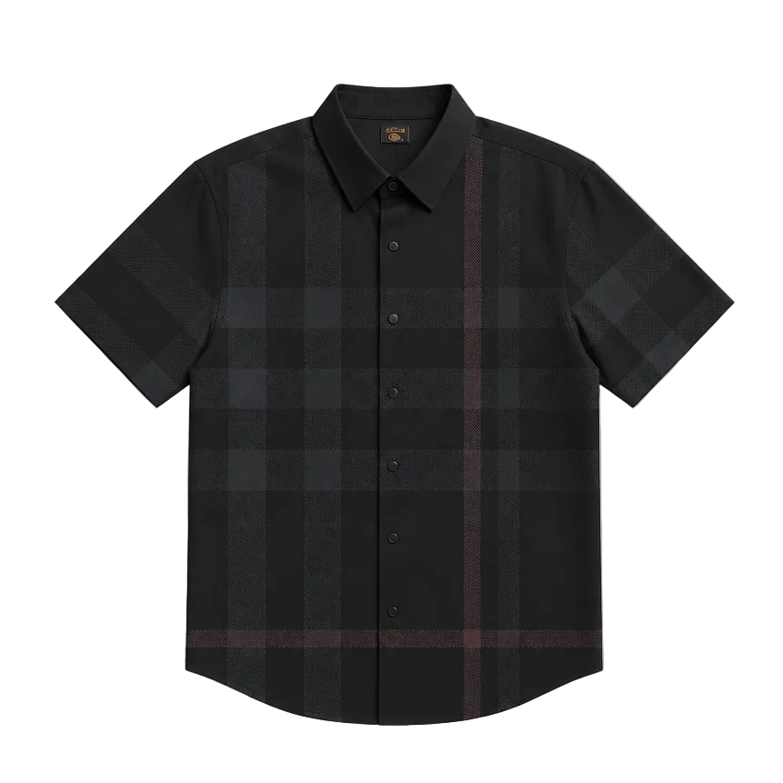 MODERNO MEN'S FANCY BUTTON-UP SHORT SLEEVES SHIRT (BLACK MJLS-S225)