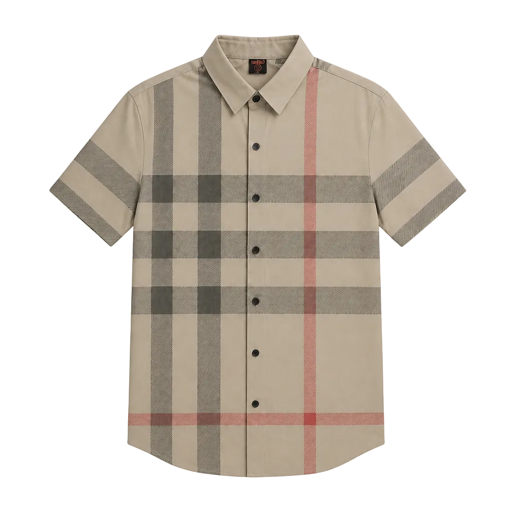MODERNO MEN'S FANCY BUTTON-UP SHORT SLEEVES SHIRT (BEIGE MJLS-S225)