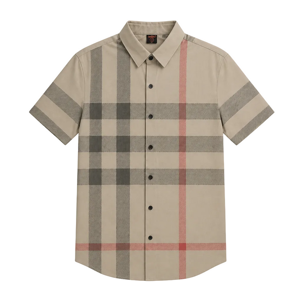 MODERNO MEN'S FANCY BUTTON-UP SHORT SLEEVES SHIRT (BEIGE MJLS-S225)