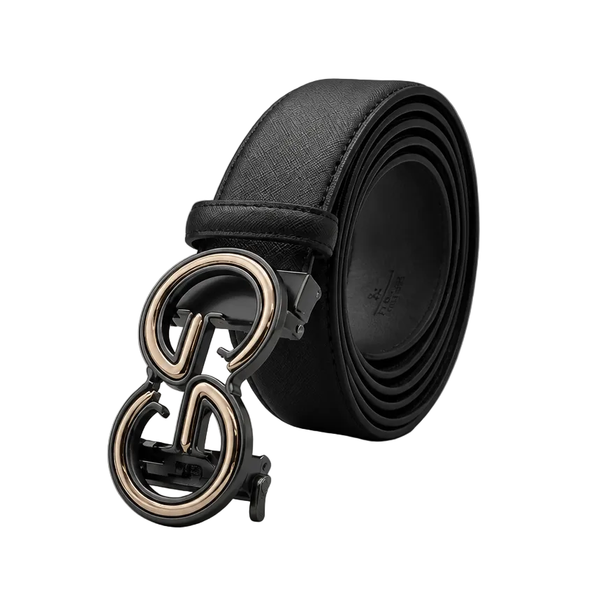 MODERNO MEN'S LEATHER DESIGNER BELT (CJ-226 BLACK/GOLD)