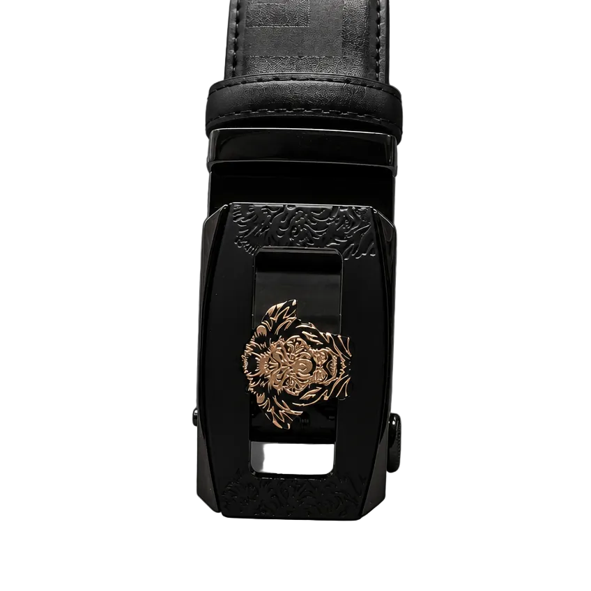 MODERNO MEN'S LEATHER DESIGNER BELT (CJ-184 BLACK/GOLD)