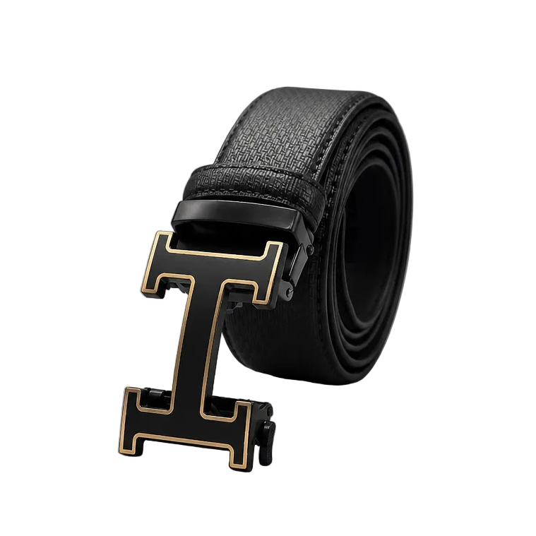 MODERNO MEN'S LEATHER DESIGNER BELT (CJ-178 BLACK/GOLD)
