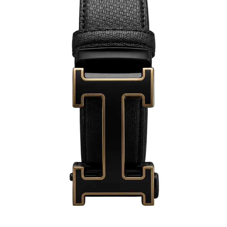 MODERNO MEN'S LEATHER DESIGNER BELT (CJ-178 BLACK/GOLD)