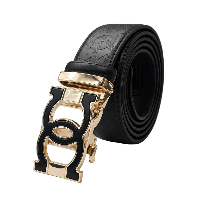 MODERNO MEN'S LEATHER DESIGNER BELT (CJ-201 BLACK/GOLD)
