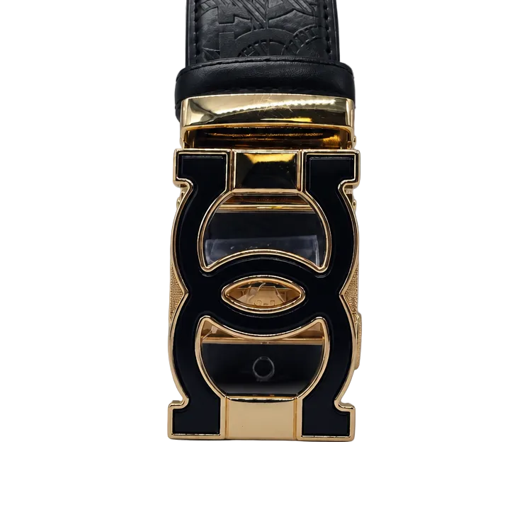 MODERNO MEN'S LEATHER DESIGNER BELT (CJ-201 BLACK/GOLD)