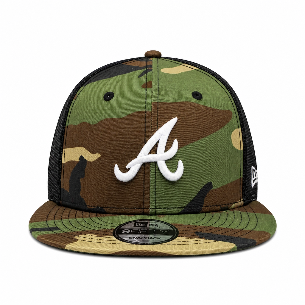 MEN'S NEW ERA MLB 9FIFTY ATLANTA BRAVES CAMO MESH TRUCKER SNAPBACK HAT