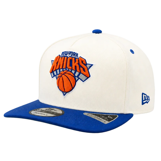 NEW ERA MEN'S 9FIFTY A-FRAME NBA NEW YORK KNICKS CREAM & ROYAL BLUE SNAPBACK HAT