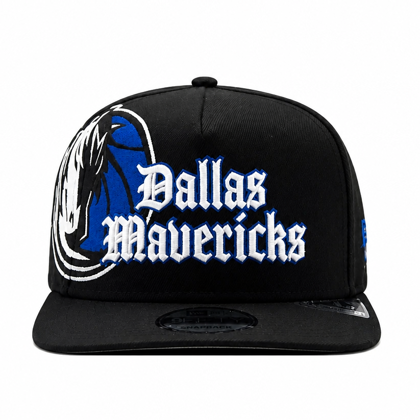NEW ERA MEN'S 9FIFTY A-FRAME NBA DALLAS MAVERICKS BLACK & WHITE SNAPBACK HAT