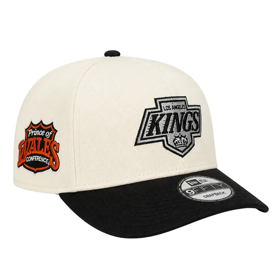 NEW ERA MEN'S 9FORTY A-FRAME NHL LOS ANGELES KINGS PRINCE OF WALES CONFERENCE CREAM/BLACK SNAPBACK HAT