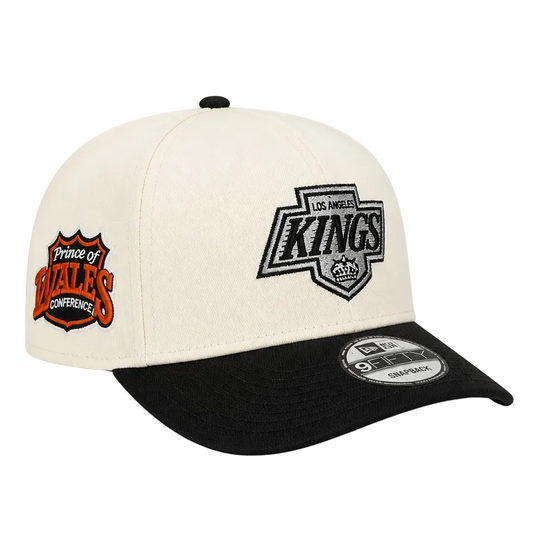 NEW ERA MEN'S 9FORTY A-FRAME NHL LOS ANGELES KINGS PRINCE OF WALES CONFERENCE CREAM/BLACK SNAPBACK HAT