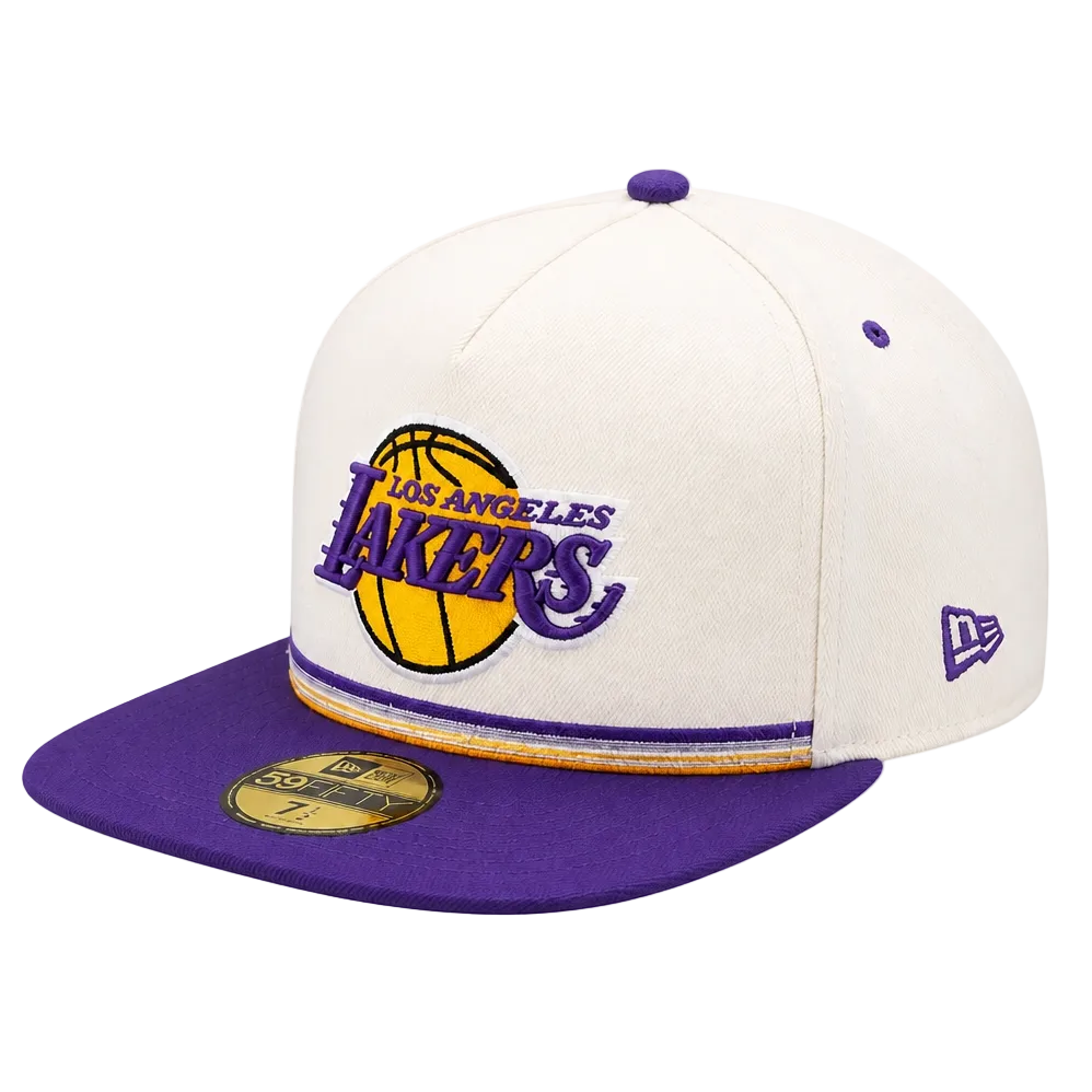 NEW ERA 59FIFTY A-FRAME NBA LOS ANGELES LAKERS CREAM & PURPLE FITTED HAT