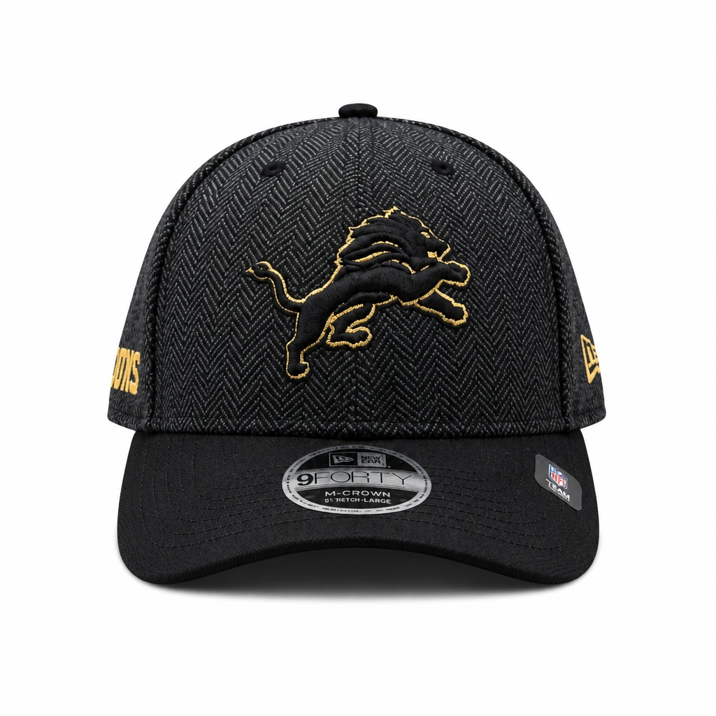 NEW ERA 9FORTY M-CROWN DETROIT LION GREY, BLACK & GOLD SNAPBACK HAT