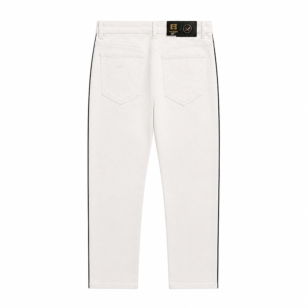 BRONCO MEN'S SIDE TAPE STRIPES WHITE JEANS