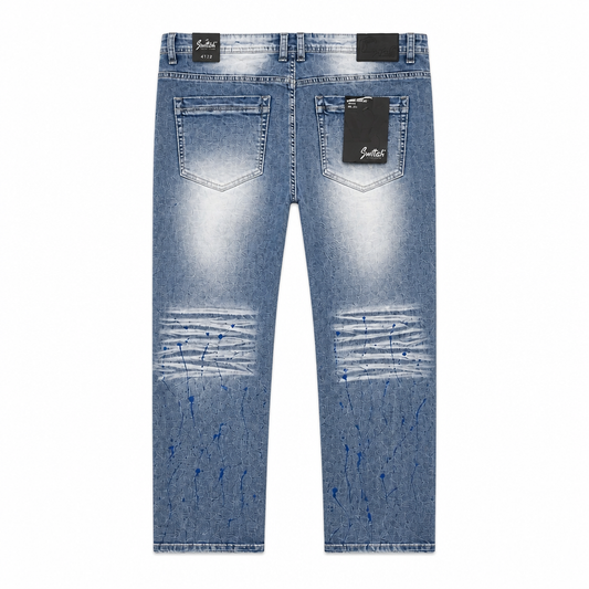 SWITCH MEN'S RIPPED DENIM JEANS WITH PAINT (ICE BLUE)