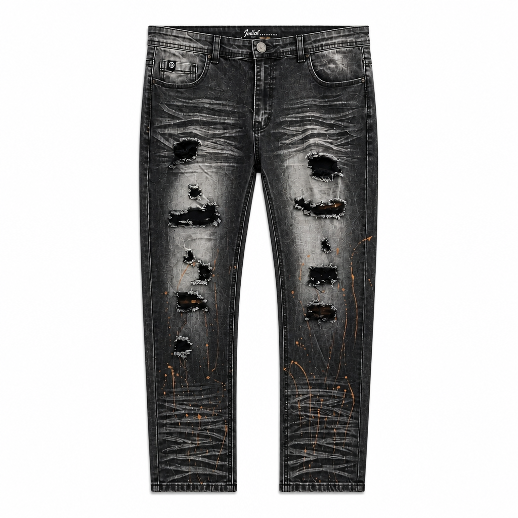 SWITCH MEN'S RIPPED DENIM JEANS WITH PAINT (BLACK SAND)