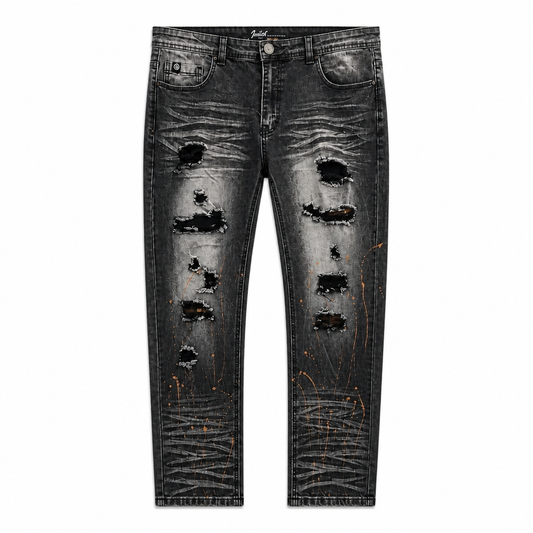 SWITCH MEN'S RIPPED DENIM JEANS WITH PAINT (BLACK SAND)