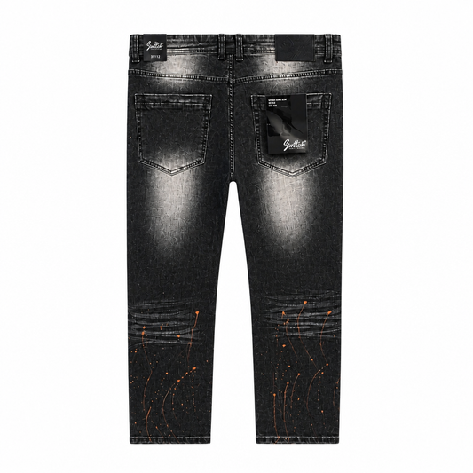 SWITCH MEN'S RIPPED DENIM JEANS WITH PAINT (BLACK SAND)