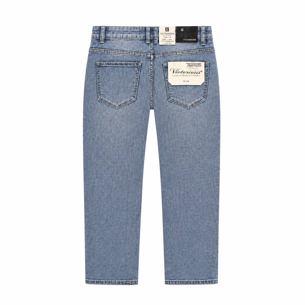 VICTORIOUS MEN'S BIKER INDIGO BLUE DENIM JEANS