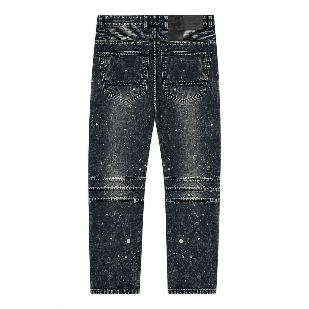MEN'S ONE CULTURE MOTTO BIKER SLIM FIT DARK BLUE RIPPED JEANS