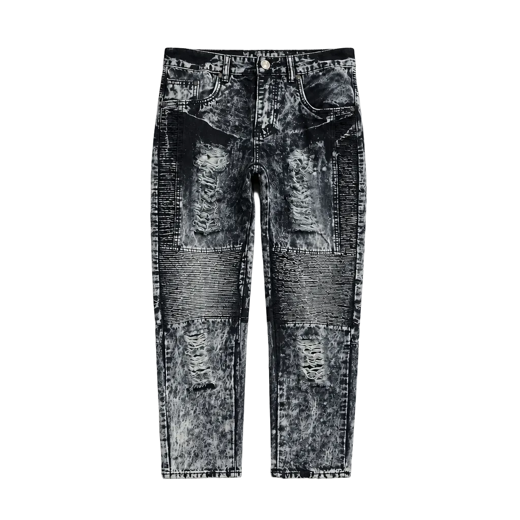 MEN'S ONE CULTURE MOTTO BIKER SLIM FIT SAND BLUE RIPPED JEANS
