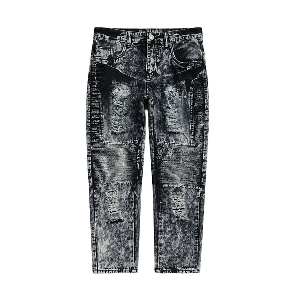 MEN'S ONE CULTURE MOTTO BIKER SLIM FIT SAND BLUE RIPPED JEANS