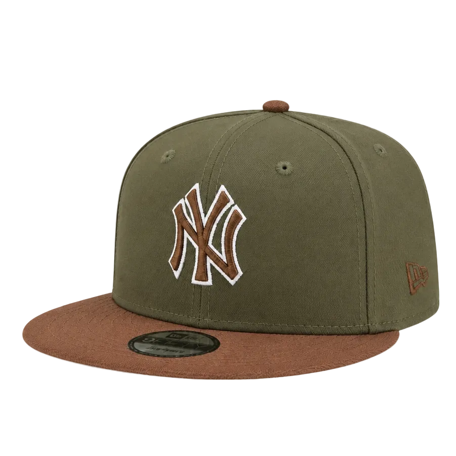 MEN'S NEW ERA MLB 9FIFTY NEW YORK YANKEES OLIVE GREEN & BROWN SNAPBACK HAT
