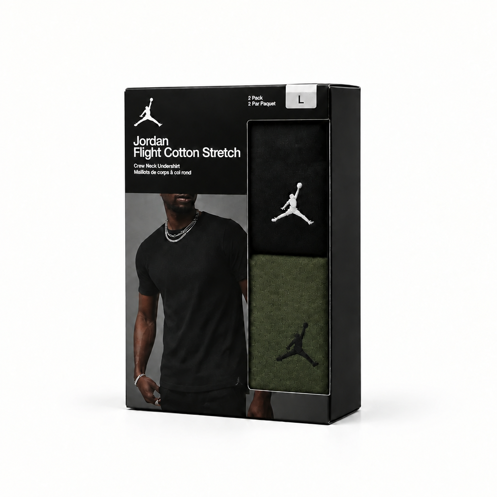 JORDAN MEN'S FLIGHT BASE 2 PACK OLIVE GREEN & BLACK T-SHIRTS