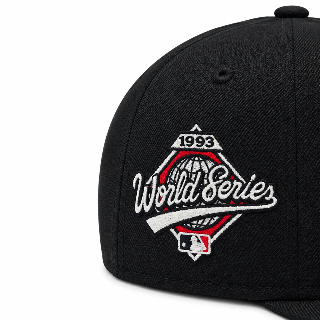 9FIFTY NEW ERA MLB 1993 WORLD SERIES TORONTO BLUE JAYS BLACK & GREY RED LEAF SNAPBACK HAT