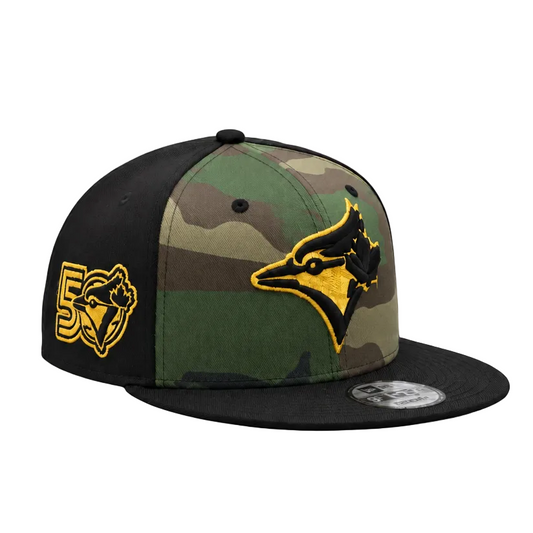 MEN'S NEW ERA MLB CAMO BLACK TORONTO BLUE JAYS 50TH SEASON PATCH 9FIFTY SNAPBACK HAT