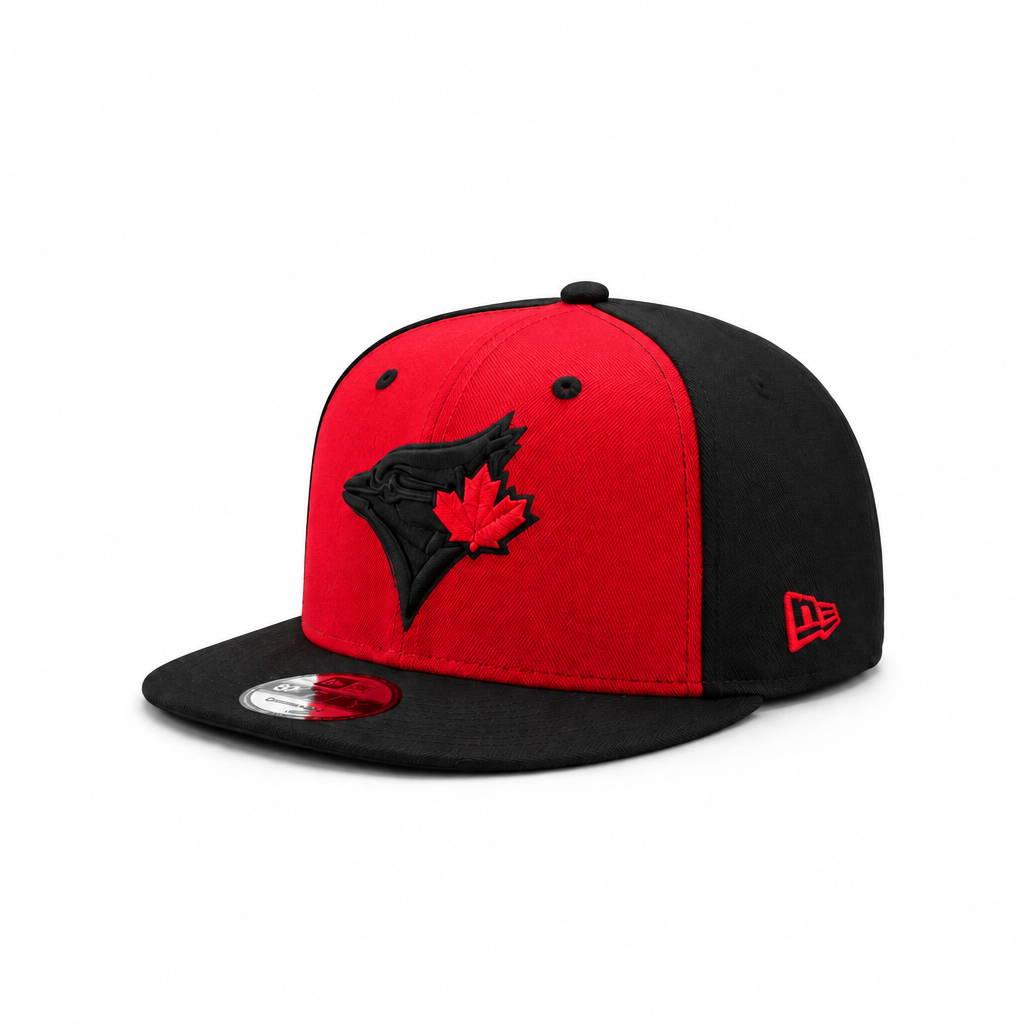 MEN'S NEW ERA MLB SCARLET RED BLACK TORONTO BLUE JAYS 50TH SEASON PATCH 9FIFTY SNAPBACK HAT